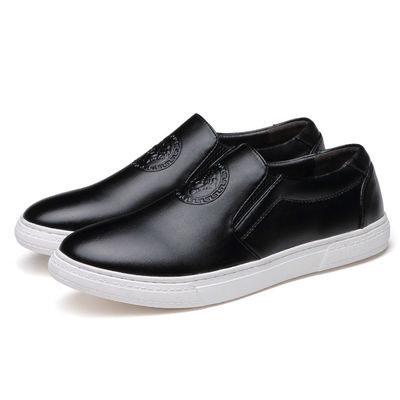 OEM ODM Mensen Slip On Leather Sneakers Zwart / Bruin Met Witte Zool