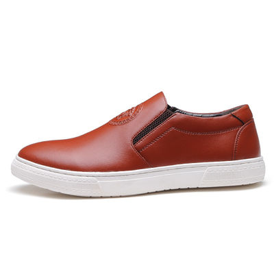 OEM ODM Mensen Slip On Leather Sneakers Zwart / Bruin Met Witte Zool