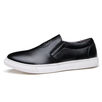 OEM ODM Mensen Slip On Leather Sneakers Zwart / Bruin Met Witte Zool