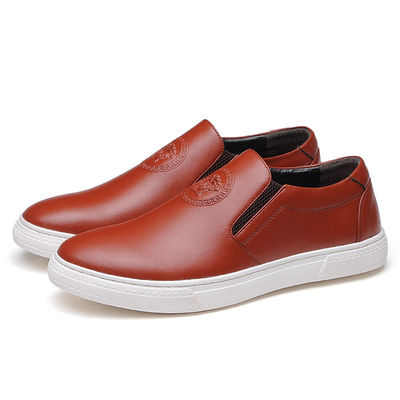 OEM ODM Mensen Slip On Leather Sneakers Zwart / Bruin Met Witte Zool