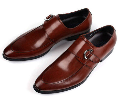 Zwarte / bruine gebrande lederen schoenen, lederen monnikbanden jurk schoenen