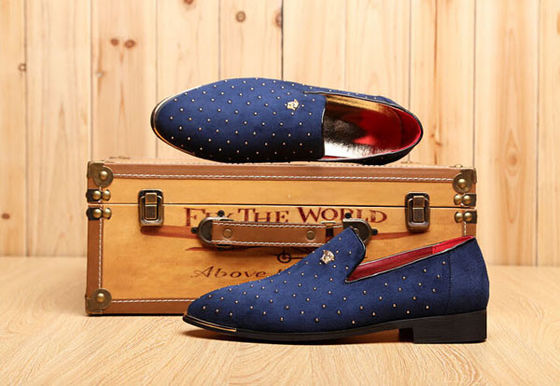 Slip On Mensen Casual Schoenen Blauw / Zwart Custom Met Metalen Rivets