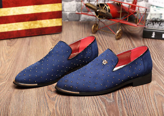 Slip On Mensen Casual Schoenen Blauw / Zwart Custom Met Metalen Rivets