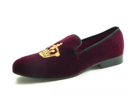Motif Mens Summer Loafers, Slip On Crown Embroidery Mens Velvet Slippers