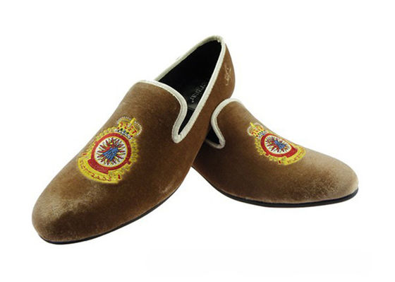 Geel Koninklijk Geel Mensen Lederen Loafers, Koninklijk Geborduurde Mensen Casual Loafers