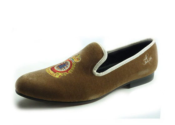 Geel Koninklijk Geel Mensen Lederen Loafers, Koninklijk Geborduurde Mensen Casual Loafers