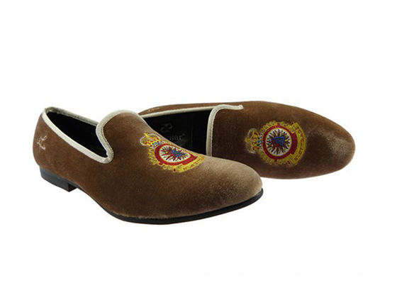 Geel Koninklijk Geel Mensen Lederen Loafers, Koninklijk Geborduurde Mensen Casual Loafers