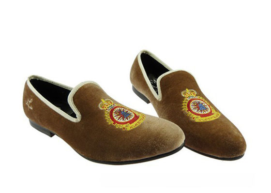 Geel Koninklijk Geel Mensen Lederen Loafers, Koninklijk Geborduurde Mensen Casual Loafers