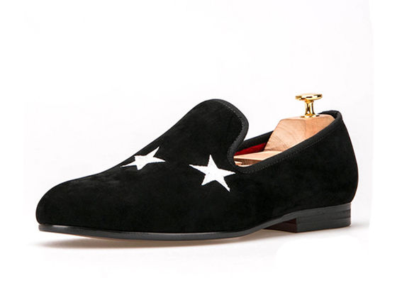 Donkerblauwe Mensen Fluweel rokende slippers Elegante ster Custom geborduurde slippers