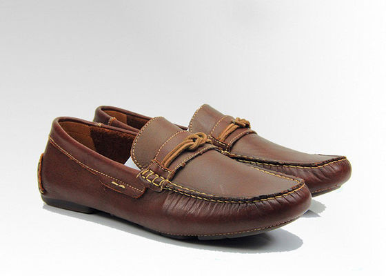 Custom Bruine Mensen Lederen Loafers Handgemaakte Lederen Flat Loafers