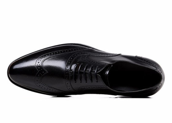 Goodyear Mens zwarte lederen broeken, gesneden handgemaakte mannen business casual schoenen