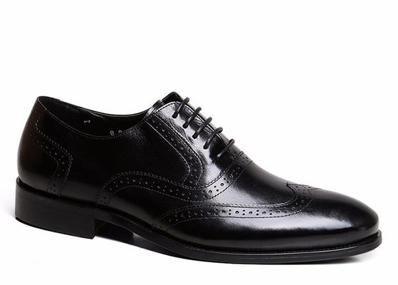 Goodyear Mens zwarte lederen broeken, gesneden handgemaakte mannen business casual schoenen