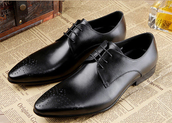 Echt leer mannen bruidsjurk schoenen formele zakelijke schoenen met zwarte hechtingen