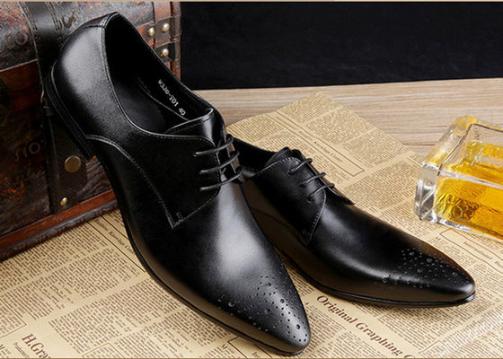 Echt leer mannen bruidsjurk schoenen formele zakelijke schoenen met zwarte hechtingen