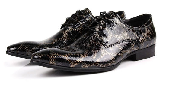 Crocodile Style Mensen Zwarte Brogue Schoenen, Mode Nachtclub Echte Slangenhuid Schoenen