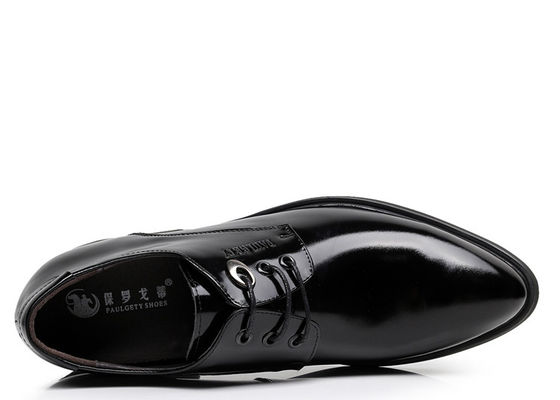 Zwarte Oxford Lace Up Lift Mensen Schoenen Solid Slip - Op Branded Dress Schoenen Voor Mannen