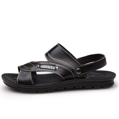 Bruine mens lederen zomersandaal, casual zachte bodemsandaal.