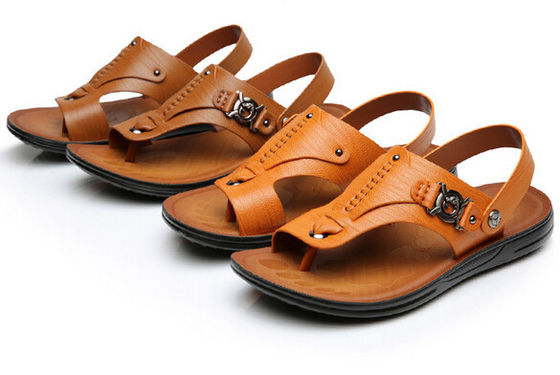 Bruine Casual Mensen Lederen Sandalen / Mensen Zomer Strand Sandalen Met Buckle Riem