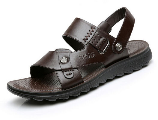 Zomer Mens Echte Ledersandaal, Bruin Mens Custom Ledersandaal