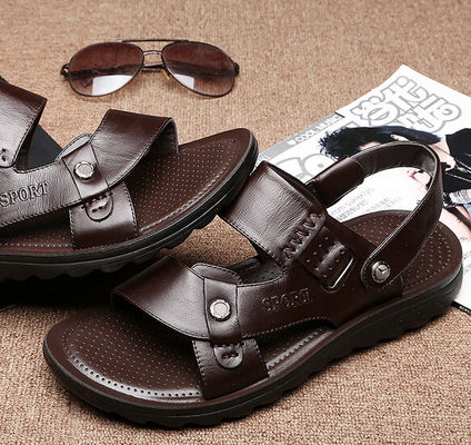 Zomer Mens Echte Ledersandaal, Bruin Mens Custom Ledersandaal