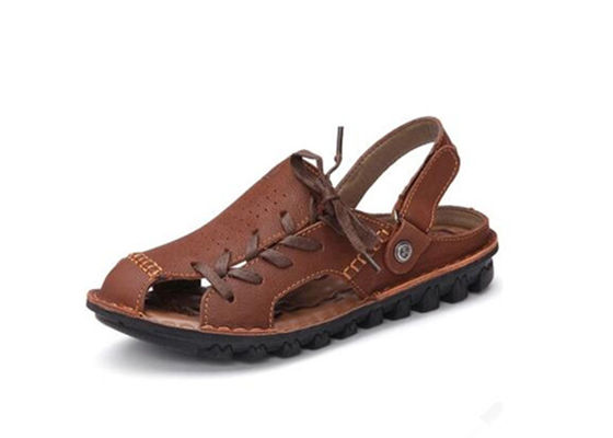 Comfortabele handgemaakte lederen sandalen zomer bruine platte platformsandaal