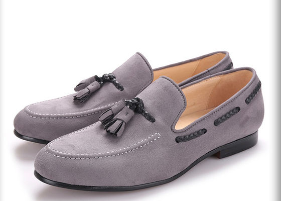 Handgemaakte mannen zwart fluwelen schoenen, Tassel Britse stijl grijze casual dress schoenen