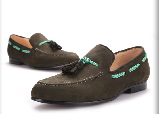 Handgemaakte mannen zwart fluwelen schoenen, Tassel Britse stijl grijze casual dress schoenen