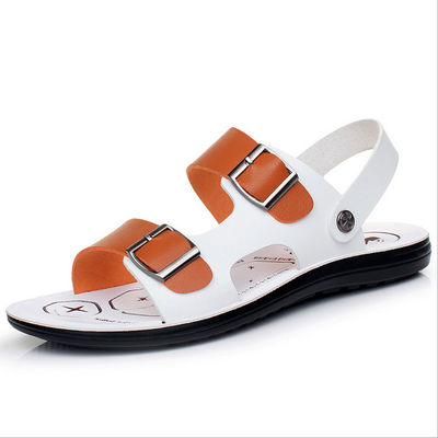 Ronde teen handgemaakte lederen sandalen zomer mannen strand sandalen logo aangepast