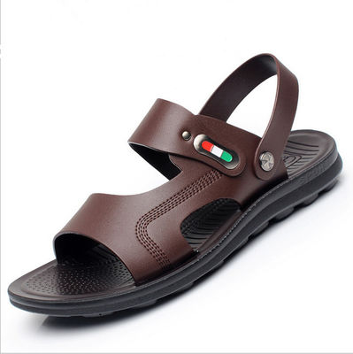Custom handgemaakte lederen sandalen Mensen OEM / ODM Bruine lederen platte sandalen