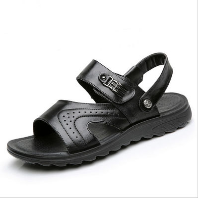 Flat handgemaakte lederen sandalen Mensen Leisure Zwarte strand sandalen met lederen bovendeel