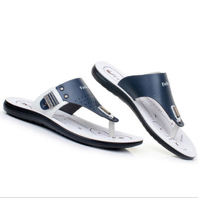 Outdoor echte leren slippers voor mannen Handgemaakte ronde tenen voor mannen Beach Flip Flops