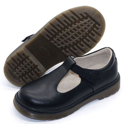 Kinderen T-Bar leer schoenen rondteen met rubberen zool