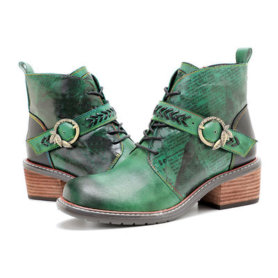 Retro Casual Stijl Dames Lederschoenen Lage Hak Ronde Toe