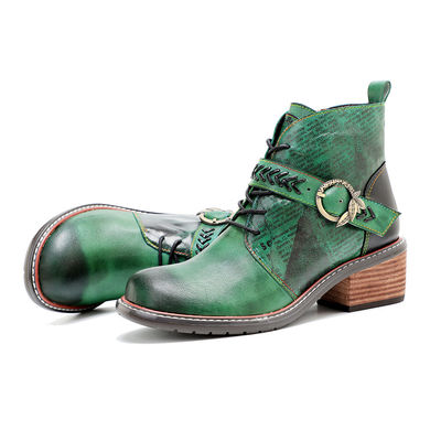 Retro Casual Stijl Dames Lederschoenen Lage Hak Ronde Toe