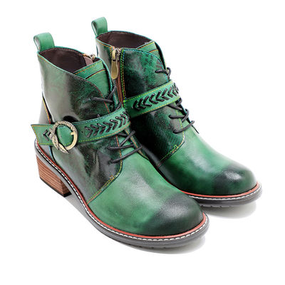 Retro Casual Stijl Dames Lederschoenen Lage Hak Ronde Toe