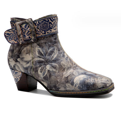 Echte lederen bloemen cowgirl laarzen vrouwen vierkante teen enkelschoenen