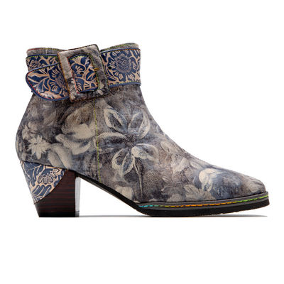 Echte lederen bloemen cowgirl laarzen vrouwen vierkante teen enkelschoenen