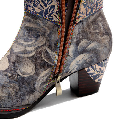 Echte lederen bloemen cowgirl laarzen vrouwen vierkante teen enkelschoenen