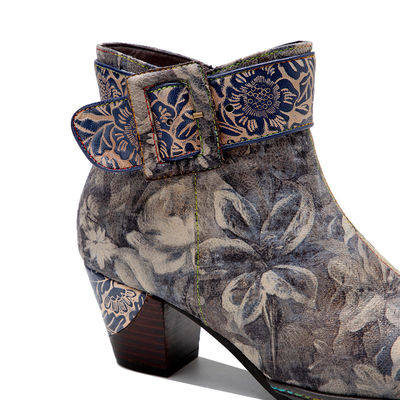 Echte lederen bloemen cowgirl laarzen vrouwen vierkante teen enkelschoenen