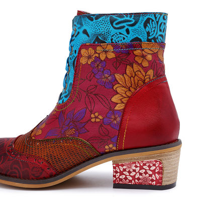 Vintage echte lederen cowgirl laarzen, vrouwen lederen enkellaarzen grote maat