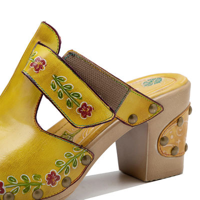 Gele mode vrouwen sandalen bloemen T-band dames lederen clogs sandalen
