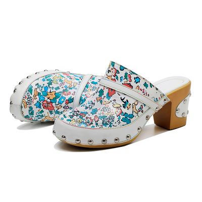 Kleurrijke Boheemse muilen platform blok hak sandalen leer klompen schoenen