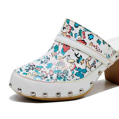 Kleurrijke Boheemse muilen platform blok hak sandalen leer klompen schoenen
