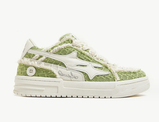 Aanpasbare dames leer sneaker ronde teen canvas denim sneakers