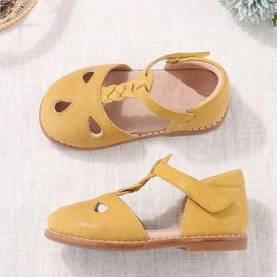 Ronde teen leer schoenen gele leer schattig baby schoenen