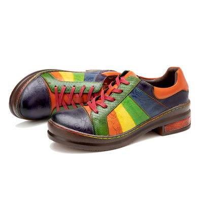 Solid Pattern Dames Dress Shoes Customized Handgepolijst Regenboog Flat Shoes
