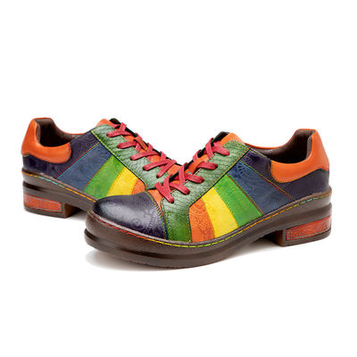 Solid Pattern Dames Dress Shoes Customized Handgepolijst Regenboog Flat Shoes