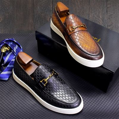 Alle seizoenen Mensen Slip On Sneakers Echt leer Platte boot schoenen voor de vrije tijd