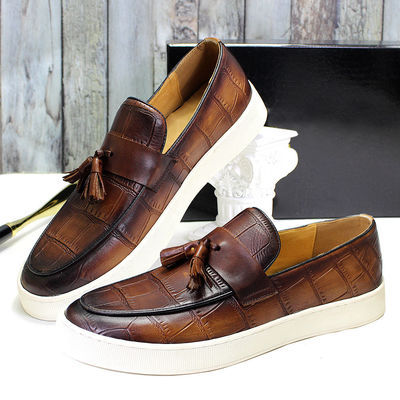 Mensen met lage hakken Slip On Tassel Schoenen Zwarte / Bruine Mannen Echte lederen casual schoenen