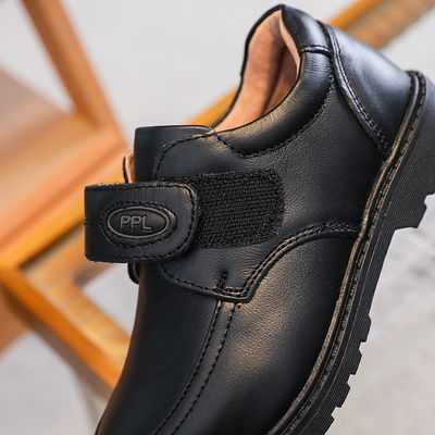 26-45 Zwarte schoolschoenen van leer met platte hakken en kanten